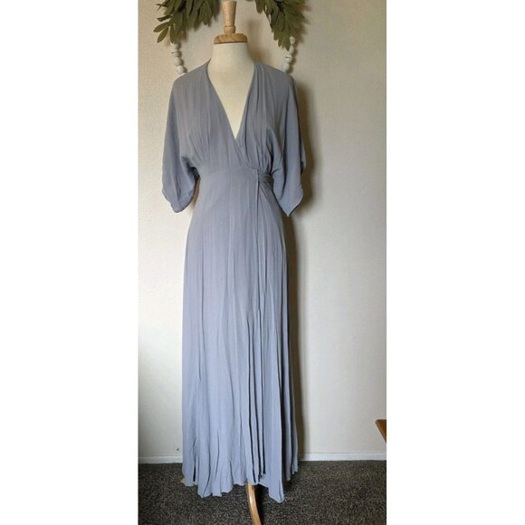 Reformation Winslow Wrap Maxi Dress Fog Gray Size S Kimono Sleeve Boho Long Gown - Picture 7 of 16